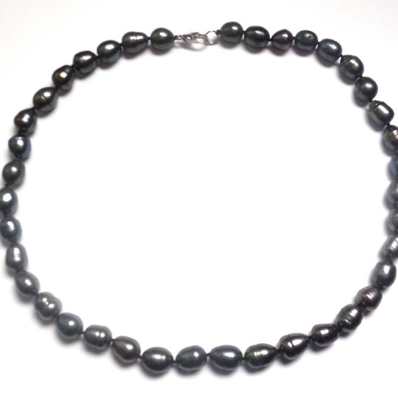 Necklace 18.5" Natural Pearls Gray Beaded Jewelry - Picture 2 of 5